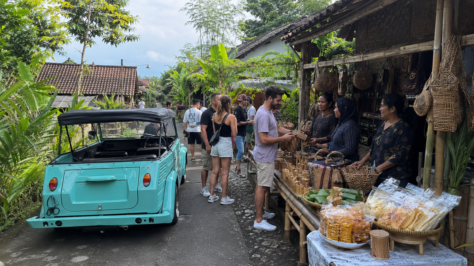 Suasana perjalanan VW klasik di desa wisata Borobudur